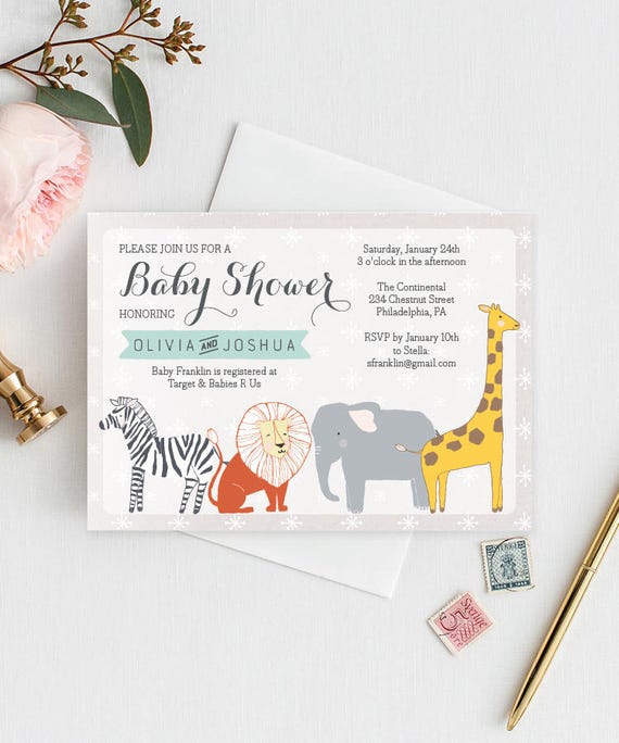 Animal Baby Shower Invite Zoo Animals Safari Animals