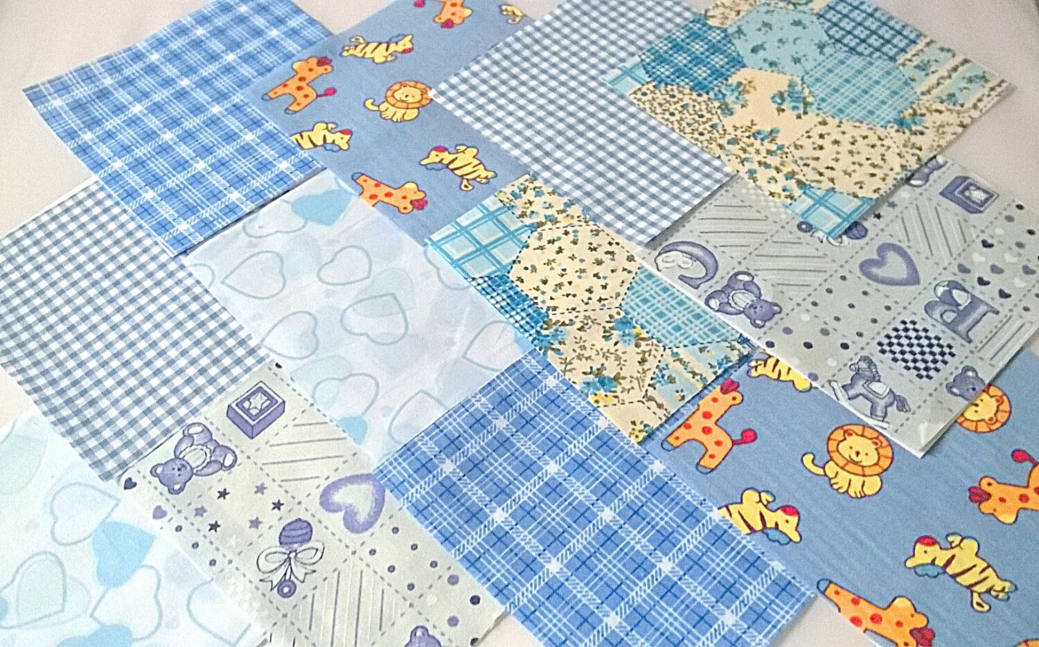 40 x Baby Boy 5 Fabric Patchwork Squares Pieces Charm