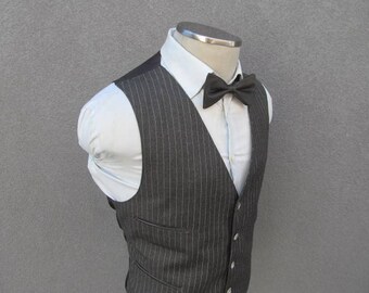 1950s Pinstripe Vest / Vintage Wool Waistcoat 44 Large Lrg L / Men's Suit Vest / Vintage Wedding / 50s Striped Waistcoat / Vtg Charcoal Vest