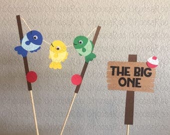 Fish Party - THE BIG ONE Fishing Pole Cake Topper - Handmade! *Made to Order*