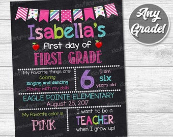 First Day of School Sign - First Day of Kindergarten Chalkboard Sign Printable Photo Prop - Personalized Back to School Pink - ANY GRADE
