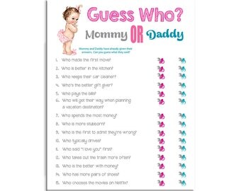 Guess Who Baby Shower Game, Hot Pink and Teal Blue, Couples Showers, Mommy and Daddy Question Game, Printable or Printed