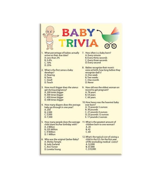 Baby Trivia Baby Shower Game Stroller Baby in Diaper Baby