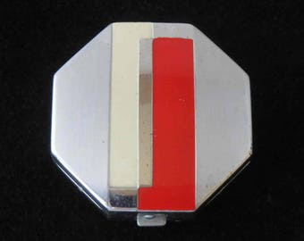BARBARA GOULD Art Deco Red & White Enameled Double Powder and Rouge Compact