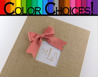 Baby Book Modern Baby Memory Book Girl Burlap Scrapbook MORE ribbon colors -Personalized Baby Shower Guest Pregnancy Journal
