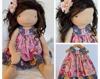 Waldorf doll dress and hairclip 18-21"