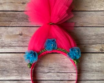 Princess Poppy costume, princess poppy headband, trolls costume, halloween costumes, girls halloween costume, MizThings, troll headband,
