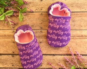 Customizable Name Baby & Toddler Soft Sole Moccasins - Various Colors - New Baby Gift - Gender Neutral Baby Shoe - Crib Shoes -Baby Shower