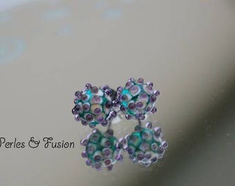 Glass Stud Earrings * sea urchins * water/purple Green