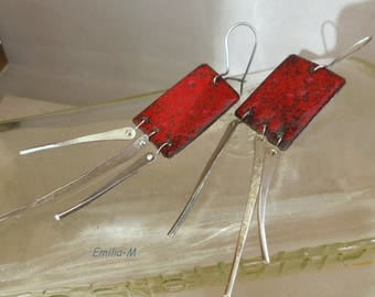 Sterling silver and Torch fired enamel on copper earrings - Artisan Jewelry by Emilia-M