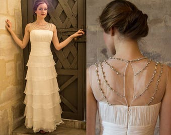 Simple Tiered Wedding Dress With Ruffles Vintage 1920s Great Gatsby Beaded Simple Tiered Wedding Dress With Ruffles Vintage 1920s Great Gatsby Beaded
