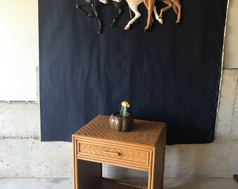 Vintage 1970s Wicker Rattan Wood Nightstand