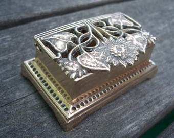 vintage brass stamp roll holder || sunflower decor || brass decor || stamp dispenser || desk accessories || desk accessories