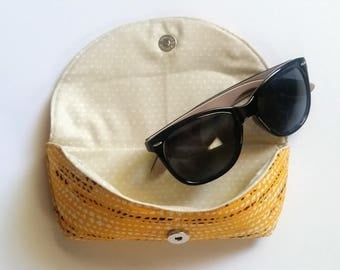 Yellow Tribal Fabric Sunglasses Case, Eyeglasses Pouch, Sunnies Case, Gift
