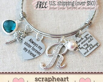 Personalized SISTER Wedding Gifts, SISTER Bracelet, Sister Maid of Honor Gift, Sister Bridesmaid Bangle, Thank You For Standing By My Side