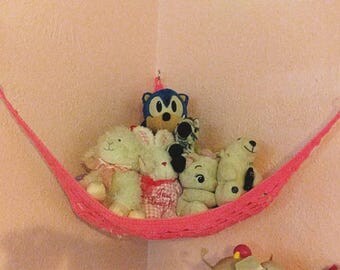Handmade heavy duty crochet pet hammock, crochet toy net, hanging toy storage, stuffed animal storage, childrens room and nursery organizing