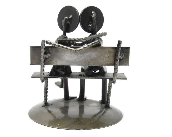 Vintage Recycled Metal Park Bench Sweethearts Sculpture by Armando Ramírez - Made in Mexico - Novica Romantic Statue - Office Study Library