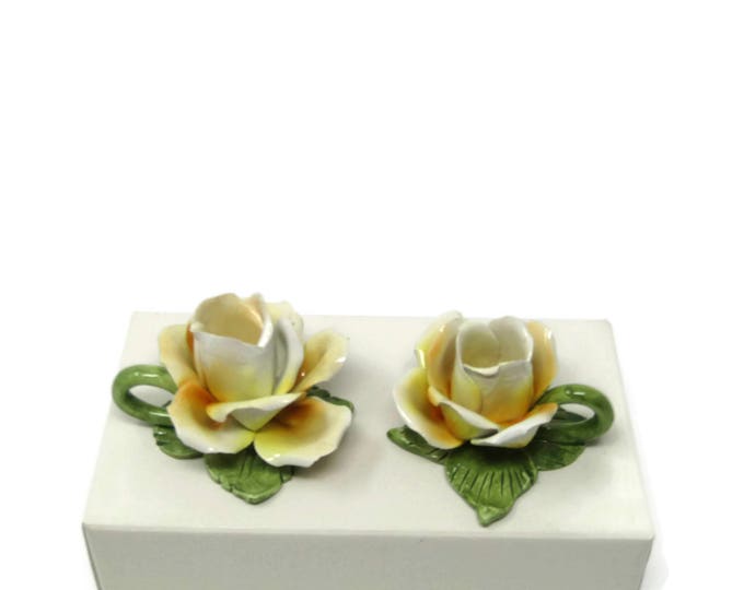 Vintage Pair of Rose Candle Sticks Taper Nuova Capodimonte Italy Crown Set of 2 / Mother's Day Gift Idea / Gift Idea for Her