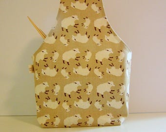 All Around Knitting Project Bag Wrist Style Medium Large Size Cute Sheep Study Linen