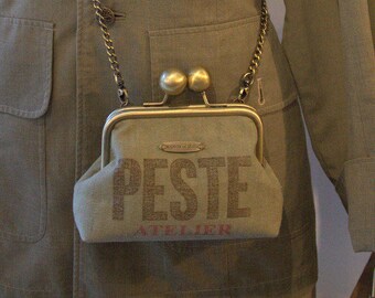 Khaki "Plague workshop" vintage purse shoulder bag