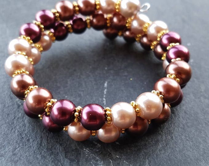 Brown memory bracelet, brown pearl memory bracelet, brown bracelet, brown wrap bracelet