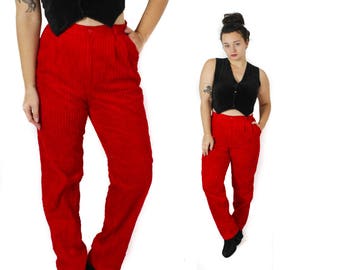 high waisted red corduroy pants