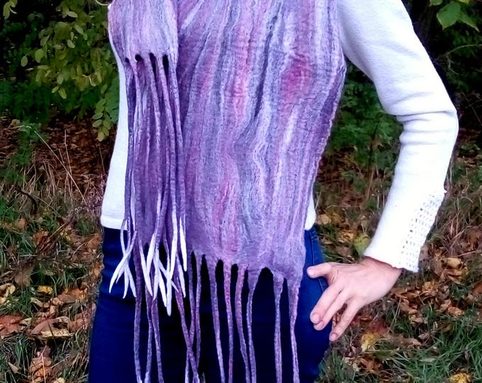 Gray shawl Long scarf Felt scarf with tassels Gift for her Mother day gift Winter accessories Felted scarf Merino wool shawl Girlfriend gift