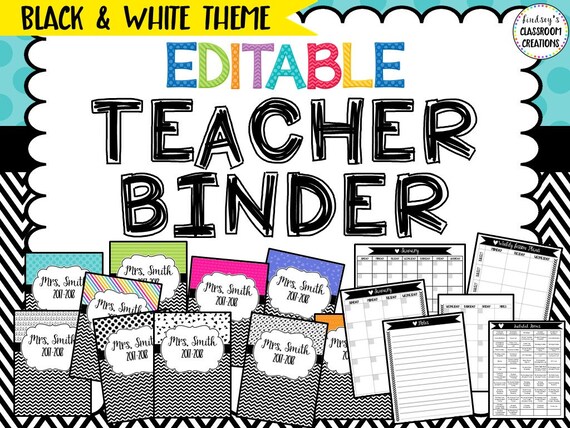 Teacher Planner Black and White Theme EDITABLE and