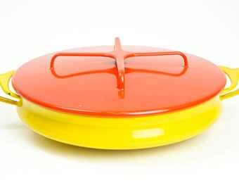 Vintage 1960s Dansk Kobenstyle Yellow Pot/ Red lid Paella Pan