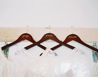 Bride hanger - Bridesmaid dress Bridal WITH GOLD HOOK! Engraved Wooden hanger - Calligraphy engraved wood, Engraved Wooden Bridal Hanger