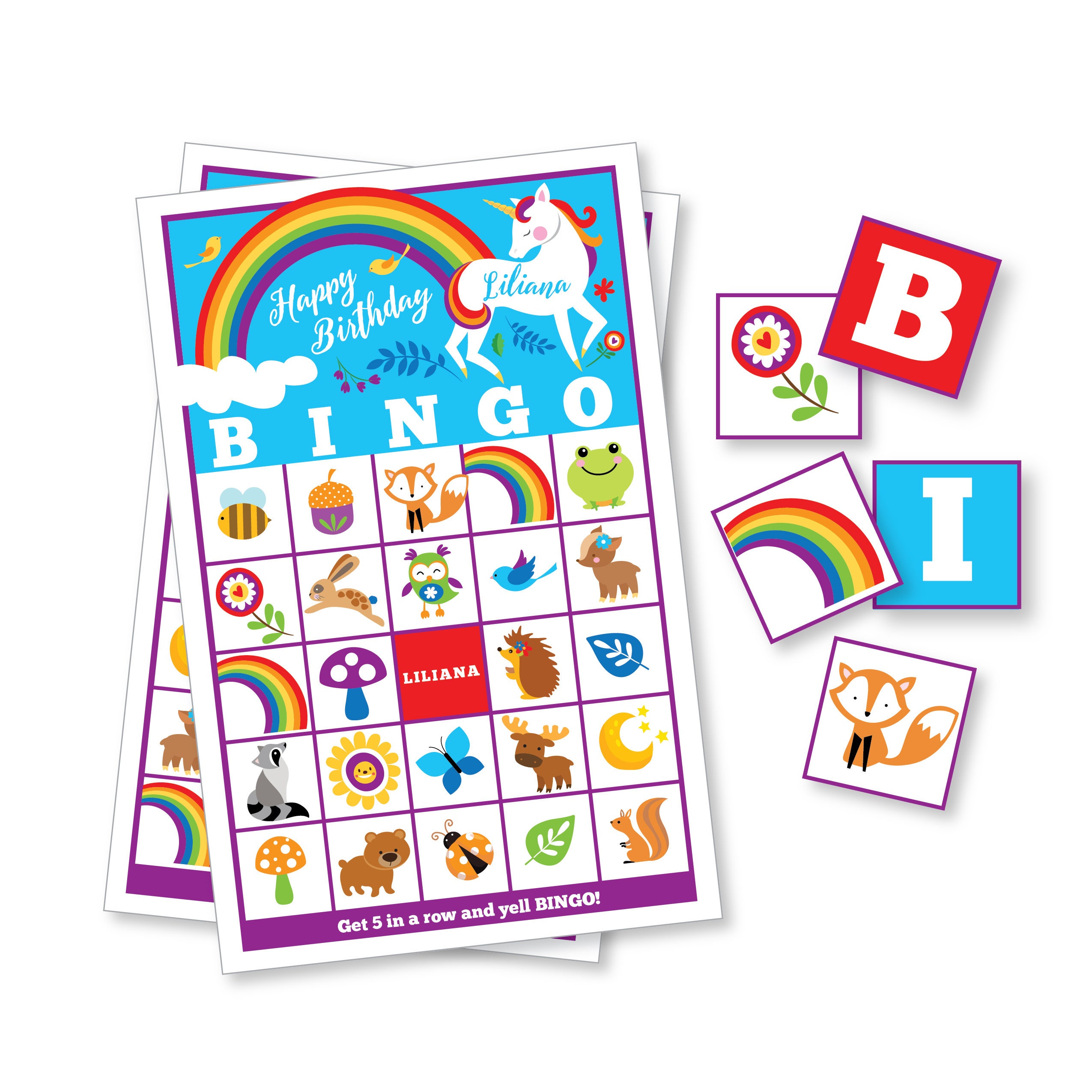 rainbow unicorn bingo game kids printable bingo game