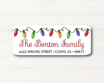 Christmas Lights, Return Address Label, Personalized, MATTE, Holiday, Light Strand, Mailing Label