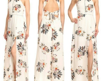Women's Front Split Maxi Backless Halter Dress