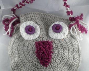 Sac009 - Beige and raspberry OWL clutch bag