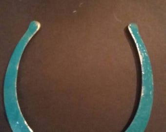 SALE Vintage Turquoise Enamel Necklace Handmade Brass Choker Boho Jewelry