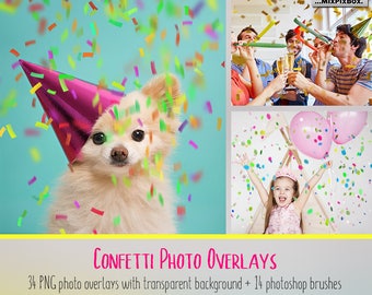 Realistic falling Confetti overlays, PNG, Transparent background, Brushes, clip art, clipart, blowing, photoshop, psd, photography effect