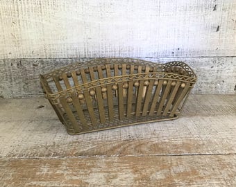 Brass Basket Brass and Wood Basket Gold Metal and Wood Basket Wire Basket Gift Basket Small Basket Unique Basket Wooden Basket