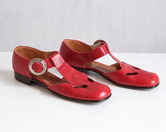 Summer Women's Shoes Red Flat Lace Shoes Genuine Leather