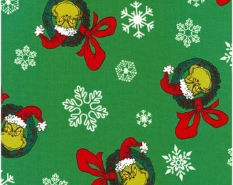 Dr. Seuss How the Grinch Stole Christmas Fabric Allover Green by Robert Kaufman Christmas Fabric Sold By the Half Yard in One Continuous Cut