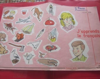 32 pages I Learn French Writing Book-French vintage craft book children school notebook school-France already used, written, colored,