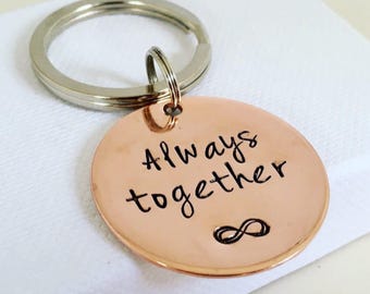 Gifts for 7th Wedding Anniversary, Copper Gift, 7th Anniversary Gift, Gifts for Husband, Always Together, Infinity Keyring, Infinity Symbol