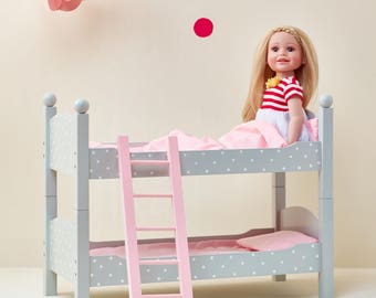 18" Doll Bunk Bed Grey Polka Dots