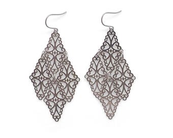 Nickel Free Earrings Silver Boho Filigree Earrings Dangle Bohemian Filigree Earrings Titanium Earrings hypoallergenic Earrings Sensitive Ear