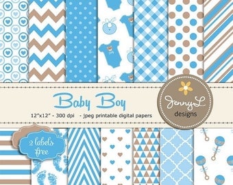 50% OFF Baby Shower Digital papers, Baby Boy Baptism, Birth Announcement, Baby Rattle, Baby Bottle, Digital Scrapbooking Papers, Invitations