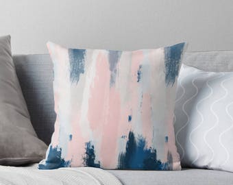 abstract throw pillow cover - blush pink and navy blue cushion cover