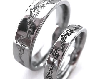 Tungsten Wedding Band, Tungsten Ring, His Promise Rings, Mountain Engraved Ring, Tungsten Carbide, Engagement Ring, Mens Wedding Band, Bands