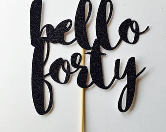 Forty 40th cake topper hello fifty gold glitter birthday script large cake toppers, party,gold part custom number, 30th birthday party, any