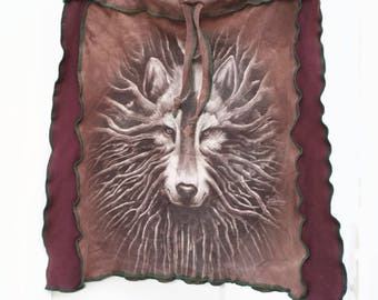 Tree Wolf Upcycled T-shirt Skirt, M-XXL, drawstring, Vintage
