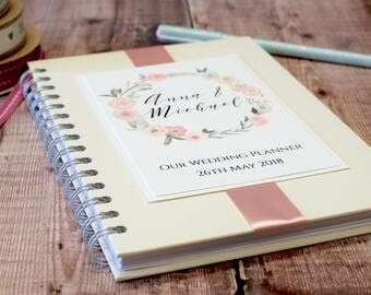 Floral Garland Personalised Wedding Planner Notebook Handmade Wire Bound Book Floral Garland Personalised Wedding Planner Notebook Handmade Wire Bound Book