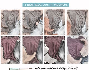 Styled Photo Bundle, Mockup, Tshirt Mockups, Boutique Outfit Mockup, Boho Mockups, Boho Styled Photos, Etsy Displays, Product Displays